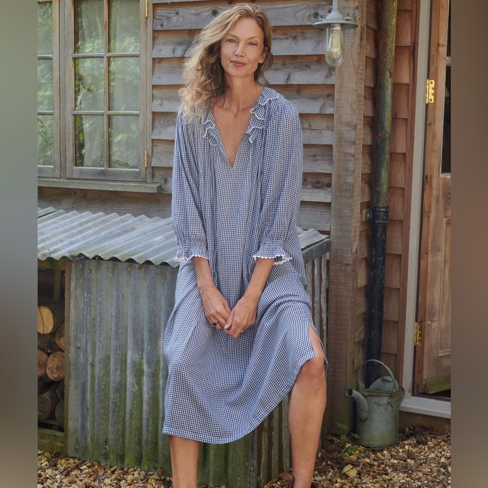NAVY GINGHAM CAREY NIGHTGOWN— IF ONLY IF